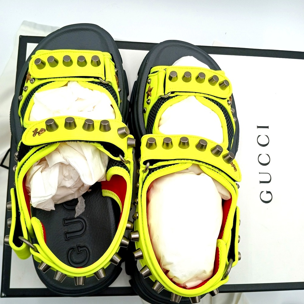 GUCCI SHOES MENS AGURU STUD‎ STAR LEATHER SANDALS YELLOW $1,150 Size 8 - Picture 4 of 12